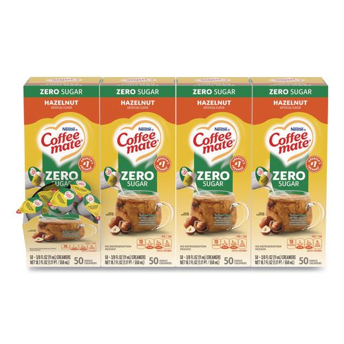 Image of Coffee mate® 12434680 Liquid Coffee Creamer, Zero Sugar Hazelnut, 0.38 oz Mini Cups, 50/Box, 4 Boxes/Carton