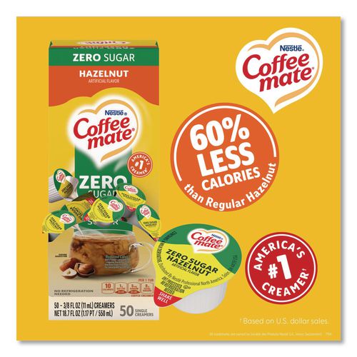 Image of Coffee mate® 12434680 Liquid Coffee Creamer, Zero Sugar Hazelnut, 0.38 oz Mini Cups, 50/Box