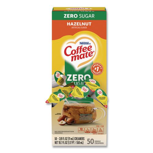 Image of Coffee mate® 12434680 Liquid Coffee Creamer, Zero Sugar Hazelnut, 0.38 oz Mini Cups, 50/Box