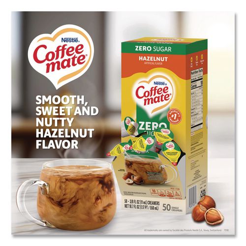 Image of Coffee mate® 12434680 Liquid Coffee Creamer, Zero Sugar Hazelnut, 0.38 oz Mini Cups, 50/Box, 4 Boxes/Carton
