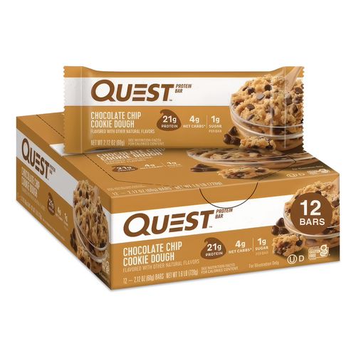 Image of Quest® QUN00003 Protein Bars, Chocolate Chip Cookie Dough, 2.12 Oz Bar, 12 Bars/box