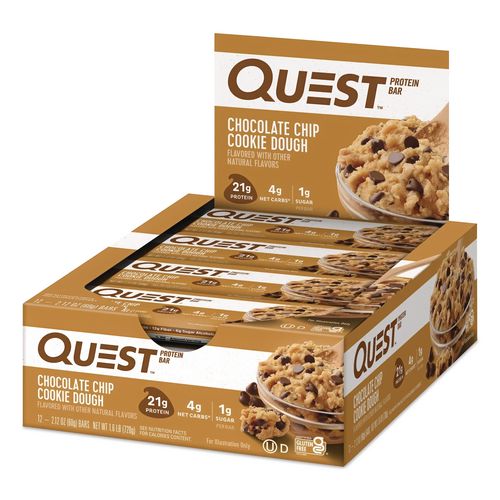 Image of Quest® QUN00003 Protein Bars, Chocolate Chip Cookie Dough, 2.12 Oz Bar, 12 Bars/box