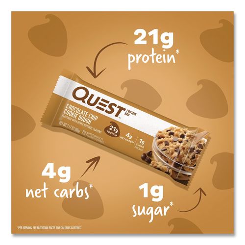 Image of Quest® QUN00003 Protein Bars, Chocolate Chip Cookie Dough, 2.12 Oz Bar, 12 Bars/box