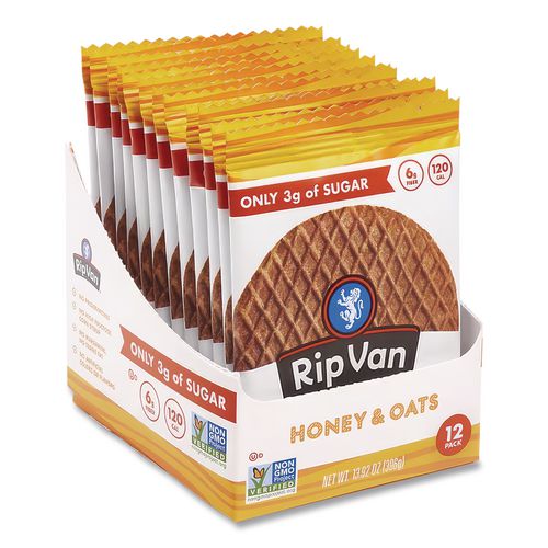 Image of Rip Van® RVW00336 Wafels - Single Serve, Honey And Oats, 1.16 Oz Pack, 12/box