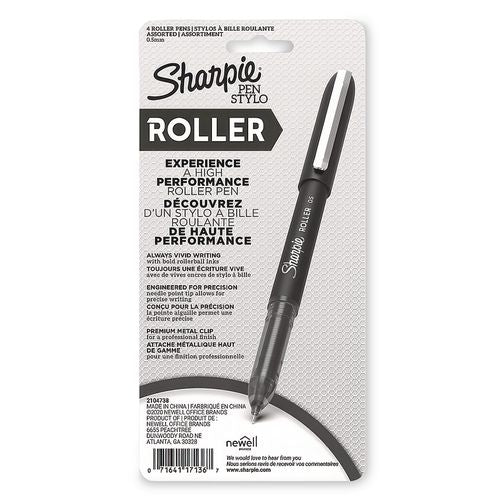 Image of Sharpie® Roller 2093224 Professional Design Rollerball Pen, Stick, Fine 0.5 mm, Assorted Ink and Barrel Colors, 4/Pack