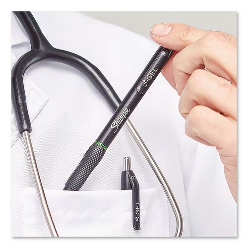 Image of Sharpie® S-Gel 2096140 S-GEL HIGH-PERFORMANCE GEL PEN, RETRACTABLE, FINE 0.5 MM, BLACK INK, BLACK BARREL, 4/PACK