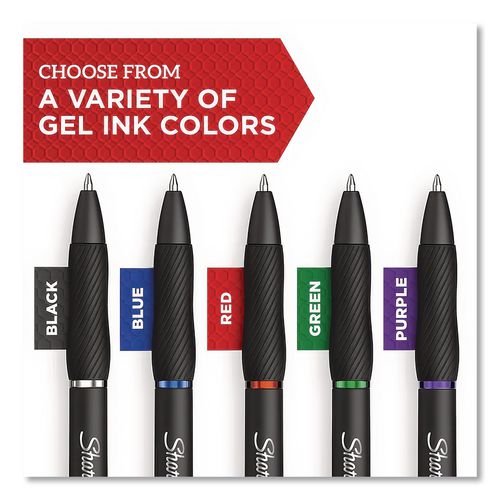Image of Sharpie® S-Gel 2141125 S-Gel High-Performance Gel Pen, Retractable, Extra-Fine 0.38 mm, Black Ink, Black Barrel, 4/Pack