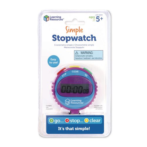 Image of Learning Resources® LER0808 Simple Stopwatch, Accurate to 1/100 Second, Blue Stopwatch, Black Lanyard