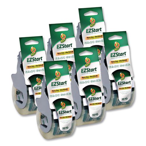 Image of Duck® 824922/7727 Ez Start Premium Packaging Tape With Dispenser, 3" Core, 1.88" X 22.2 Yds, Clear, 6/pack