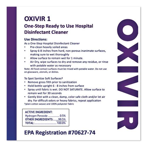Image of Diversey 5019296 Oxivir Five 16 Concentrate One Step Disinfectant Cleaner, 1.4 L SmartDose, 2/Carton