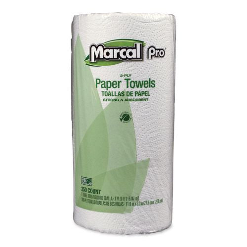 Image of Marcal® 250HC 100% Premium Recycled Kitchen Roll Towels, 2-Ply, 11 x 8.8, White, 12 Rolls/Carton