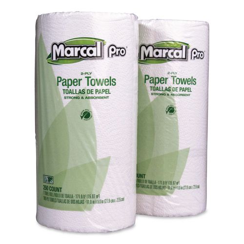 Image of Marcal® 250HC 100% Premium Recycled Kitchen Roll Towels, 2-Ply, 11 x 8.8, White, 12 Rolls/Carton