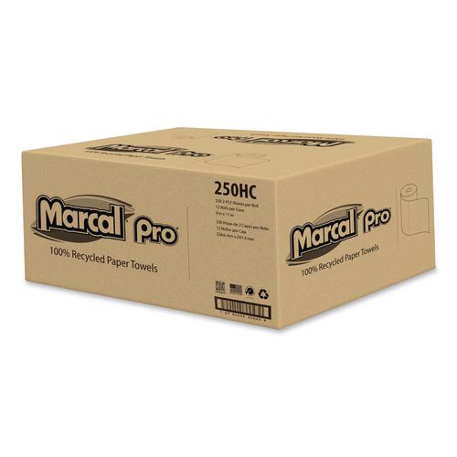 Image of Marcal® 250HC 100% Premium Recycled Kitchen Roll Towels, 2-Ply, 11 x 8.8, White, 12 Rolls/Carton