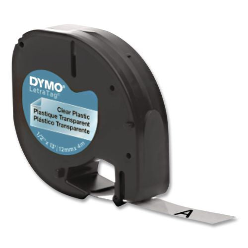 Image of DYMO® 2050824 LetraTag Plastic Label Tape Cassette, 0.5" x 13 ft, Black on Clear, 6/Pack