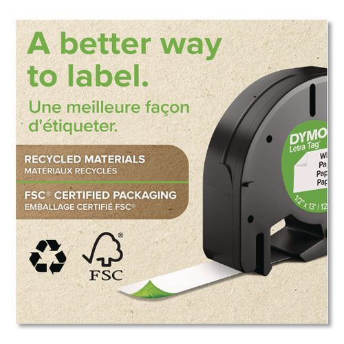 Image of DYMO® 2050826 LetraTag Paper Label Tape Cassettes, 0.5" x 13 ft, White, 6/Box