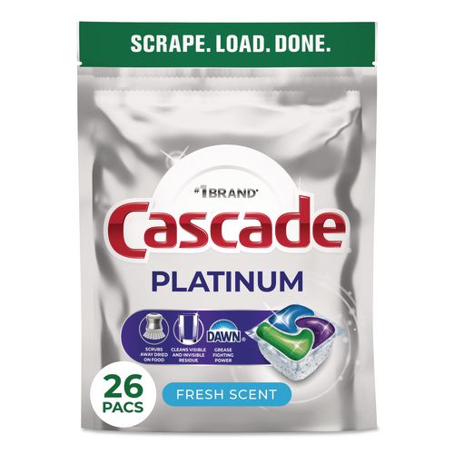Image of Cascade® 80797184 Platinum ActionPacs, Fresh Scent, 14 oz Pack, 26 Pods/Pack, 4 Packs/Carton