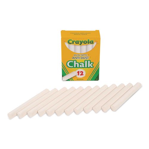 Image of Crayola® 50-1402 Nontoxic Anti-Dust Chalk, 3" x 0.31" Diameter, White, 12 Sticks/Box