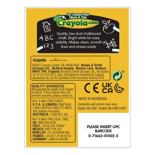 Image of Crayola® 50-1402 Nontoxic Anti-Dust Chalk, 3" x 0.31" Diameter, White, 12 Sticks/Box