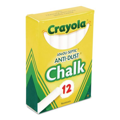 Image of Crayola® 50-1402 Nontoxic Anti-Dust Chalk, 3" x 0.31" Diameter, White, 12 Sticks/Box