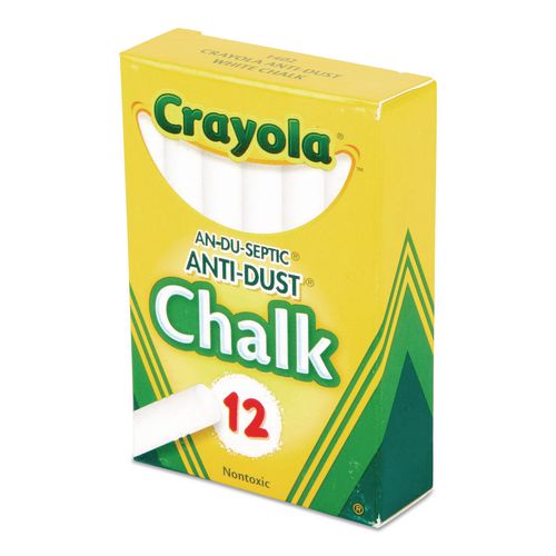 Image of Crayola® 50-1402 Nontoxic Anti-Dust Chalk, 3" x 0.31" Diameter, White, 12 Sticks/Box