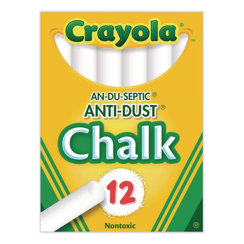 Image of Crayola® 50-1402 Nontoxic Anti-Dust Chalk, 3" x 0.31" Diameter, White, 12 Sticks/Box