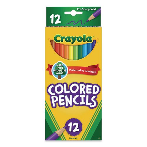 Image of Crayola® 684012 Long-Length Colored Pencil Set, 3.3 mm, 2B, Assorted Lead and Barrel Colors, Dozen