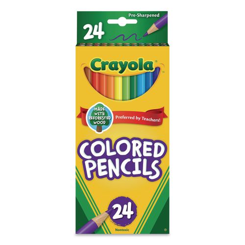 Image of Crayola® 684024 Long-Length Colored Pencil Set, 3.3 mm, 2B, Assorted Lead and Barrel Colors, 24/Pack
