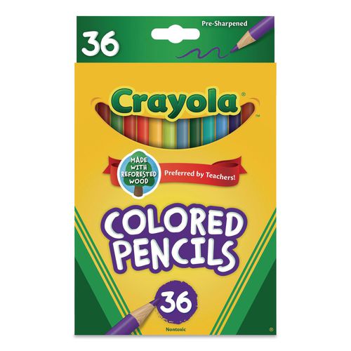 Image of Crayola® 684036 Short-Length Colored Pencil Set, 3.3 mm, 2B, Assorted Lead and Barrel Colors, 36/Pack