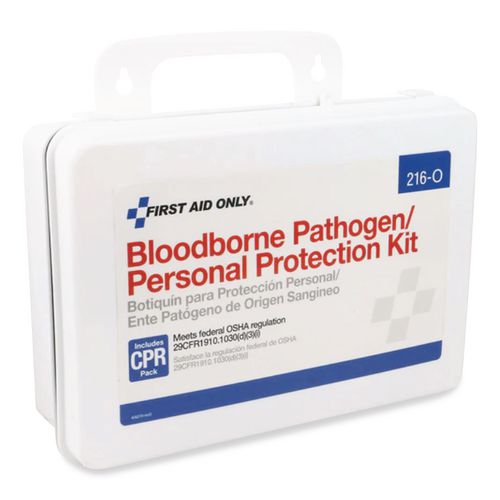Image of First Aid Only 216-O Bloodborne Pathogen Spill Clean Up Kit With Cpr Pack, 31 Pieces, Plastic Case