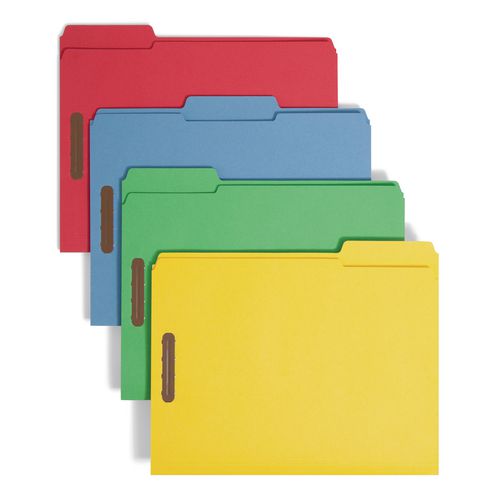 Image of Smead 11975 Top Tab Colored Fastener Folders, 1/3-Cut Tab: Assorted, Expands 0.75", 2 Fasteners, Letter Size, Assorted, 50/Box