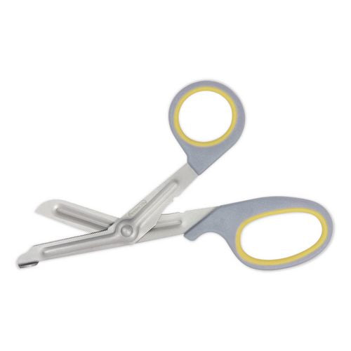 Image of First Aid Only 90292 Titanium-Bonded Angled Medical Shears, 7" Long, 3" Cut Length, Crane-Style Gray/Yellow Handle