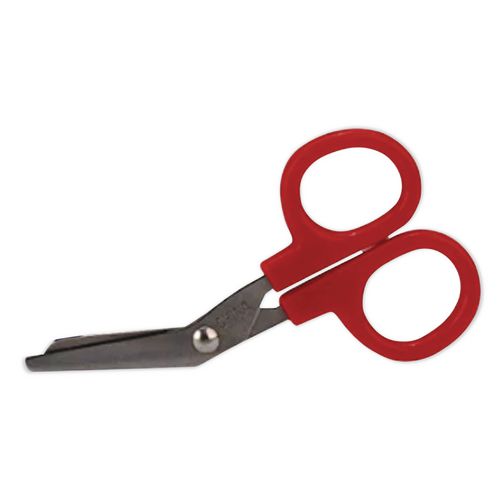 Image of First Aid Only 730010 Angled First Aid Kit Scissors, 4" Long, 1.5" Cut Length, Crane-Style Red Handle
