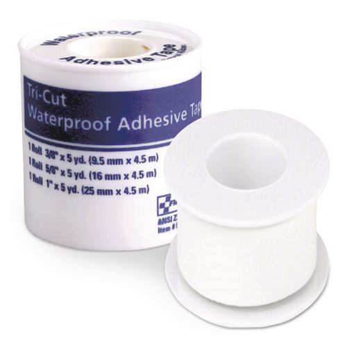 Image of First Aid Only 730013 Tri-Cut Waterproof-Adhesive Medical Tape with Dispenser, Tri-Cut Width (0.38", 0.63", 1"), 5 yds Long