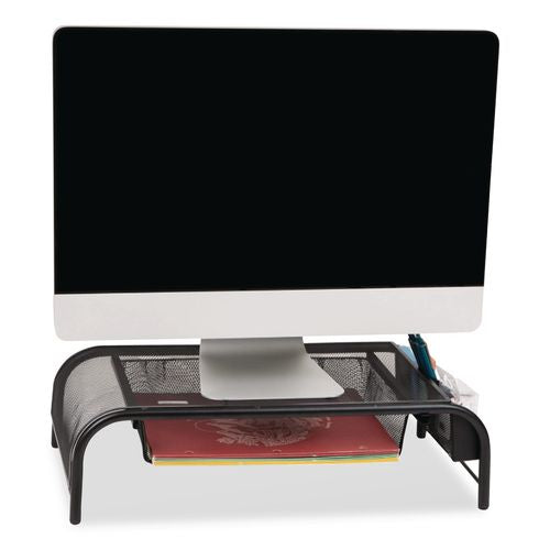 Image of Mind Reader MESHMONSTA-BLK Raise Metal Mesh Monitor Stand With Drawer, 20" X 11.5" X 5.6", Black, Supports 25 Lbs