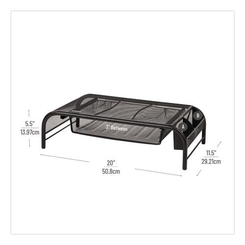 Image of Mind Reader MESHMONSTA-BLK Raise Metal Mesh Monitor Stand With Drawer, 20" X 11.5" X 5.6", Black, Supports 25 Lbs