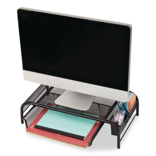 Image of Mind Reader MESHMONSTA-BLK Raise Metal Mesh Monitor Stand With Drawer, 20" X 11.5" X 5.6", Black, Supports 25 Lbs
