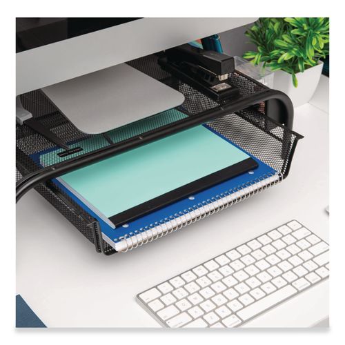 Image of Mind Reader MESHMONSTA-BLK Raise Metal Mesh Monitor Stand With Drawer, 20" X 11.5" X 5.6", Black, Supports 25 Lbs