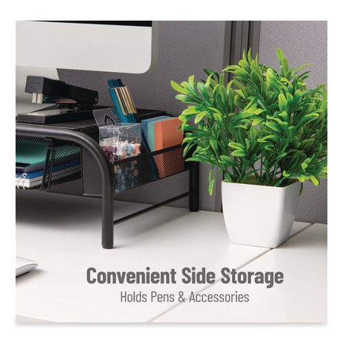 Image of Mind Reader MESHMONSTA-BLK Raise Metal Mesh Monitor Stand With Drawer, 20" X 11.5" X 5.6", Black, Supports 25 Lbs