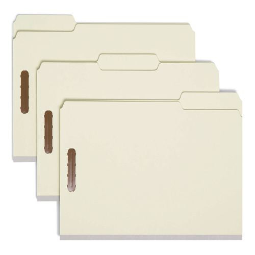 Image of Smead 15003 Recycled Pressboard Fastener Folders, 1/3-Cut Tab: Assorted, Expands 1", 2 Fasteners, Letter Size, Gray-Green, 25/Box