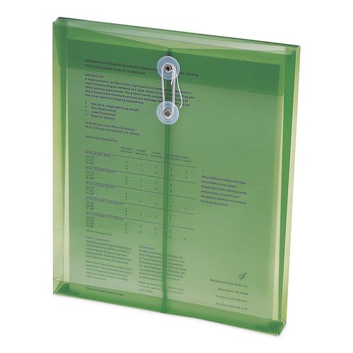 Image of Smead 89543 Poly String and Button Interoffice Envelopes, Open-End (Vertical), 9.75 x 11.63, Transparent Green, 5/Pack