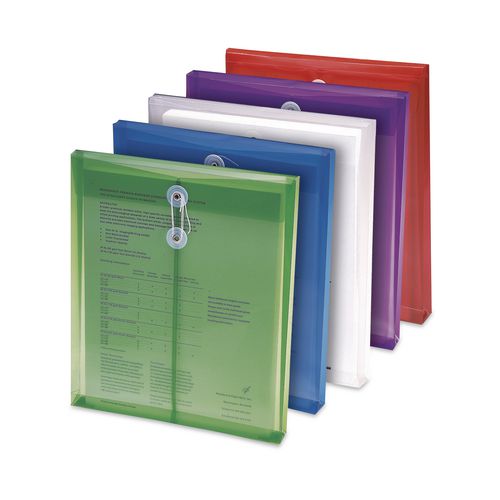 Image of Smead 89547 Poly String and Button Interoffice Envelopes, Open-End (Vertical), 9.75 x 11.63, Transparent Red, 5/Pack