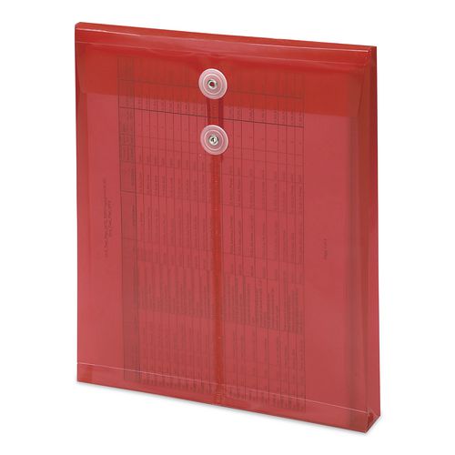 Image of Smead 89547 Poly String and Button Interoffice Envelopes, Open-End (Vertical), 9.75 x 11.63, Transparent Red, 5/Pack