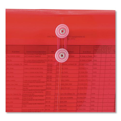 Image of Smead 89527 Poly String and Button Interoffice Envelopes, Open-Side (Horizontal), 9.75 x 11.63, Transparent Red, 5/Pack