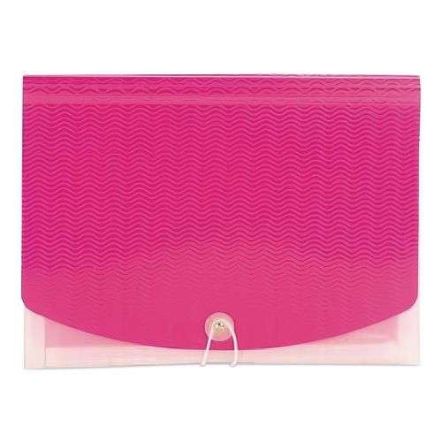 Image of Smead 70864 Poly Expanding Folders, 12 Sections, Cord/Hook Closure, 1/6-Cut Tabs, Letter Size, Pink/Clear