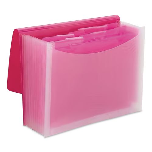 Image of Smead 70864 Poly Expanding Folders, 12 Sections, Cord/Hook Closure, 1/6-Cut Tabs, Letter Size, Pink/Clear