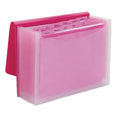 Image of Smead 70864 Poly Expanding Folders, 12 Sections, Cord/Hook Closure, 1/6-Cut Tabs, Letter Size, Pink/Clear