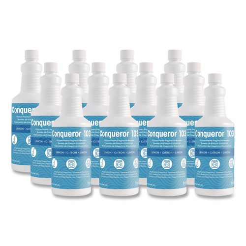 Image of Fresh Products 103Q-F-000I012M-22 Conqueror 103 Odor Counteractant Concentrate, Lemon, 32 Oz Bottle, 12/carton