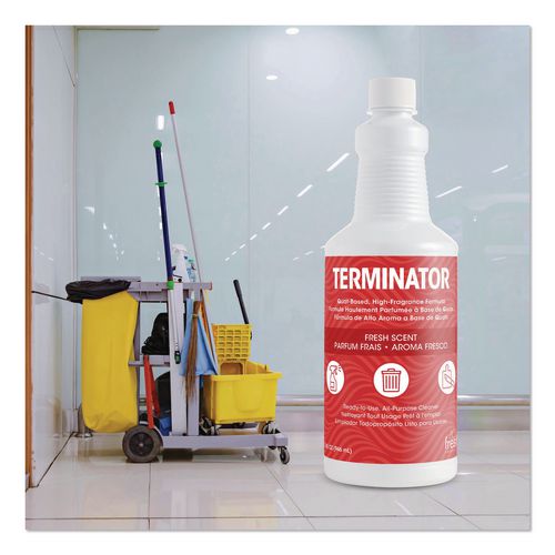 Image of Fresh Products TERMQ-F-000I012M-67 Terminator All-Purpose Cleaner/deodorizer With (2) Trigger Sprayers, 32 Oz Bottles, 12/carton