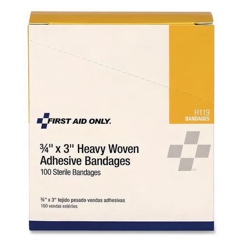 Image of First Aid Only H119 Heavy Woven Adhesive Bandages, Strip, 0.75 X 3, 100/box