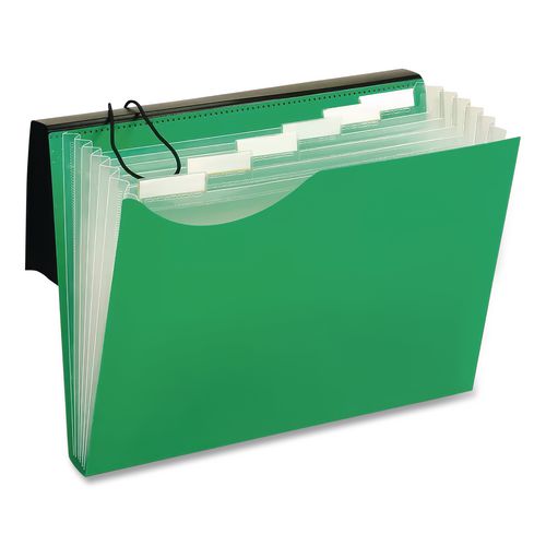 Image of Pendaflex® 67440GRN Seven-Pocket Poly Expanding File, 1" Expansion, 7 Sections, Elastic Cord Closure, 1/6-Cut Tabs, Letter Size, Green